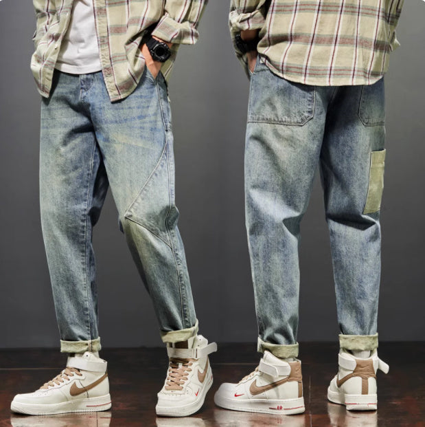 Men’s Loose Fit Harem 9/10 Jeans – Workwear Style Cropped Denim