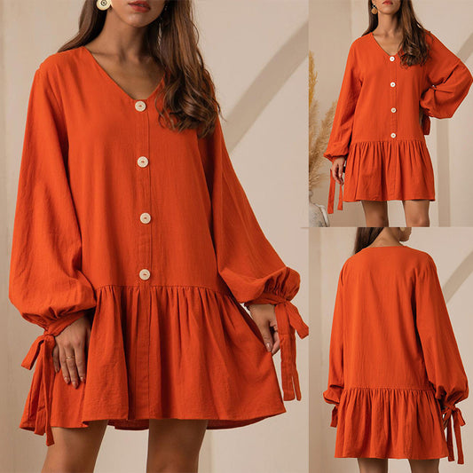 Plus Size Women Fashion V Neck Puff Sleeve Ruffle