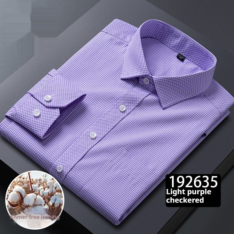 Men’s Plaid Long-Sleeve Shirt – Square Collar Business Casual
