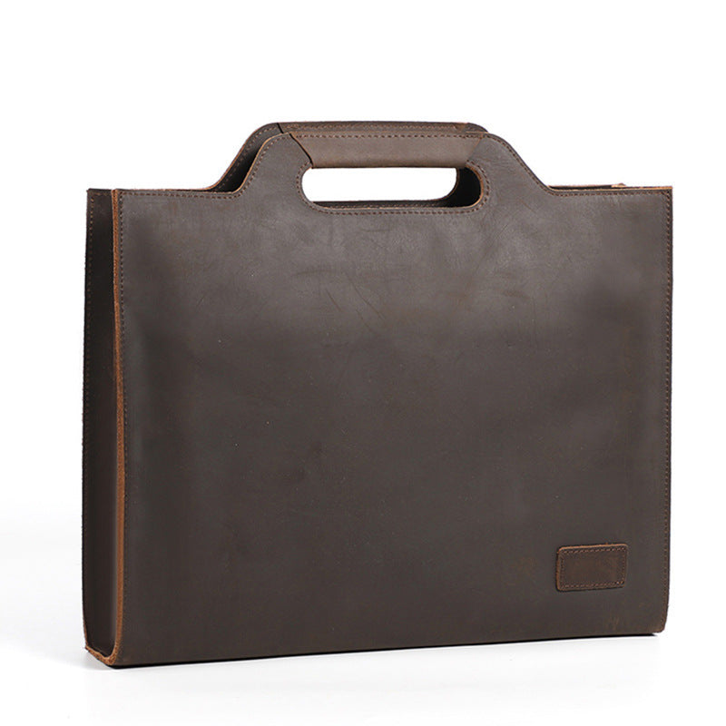 Crazy Horse Leather Retro Men's First Layer Cowhide Portable Briefcase