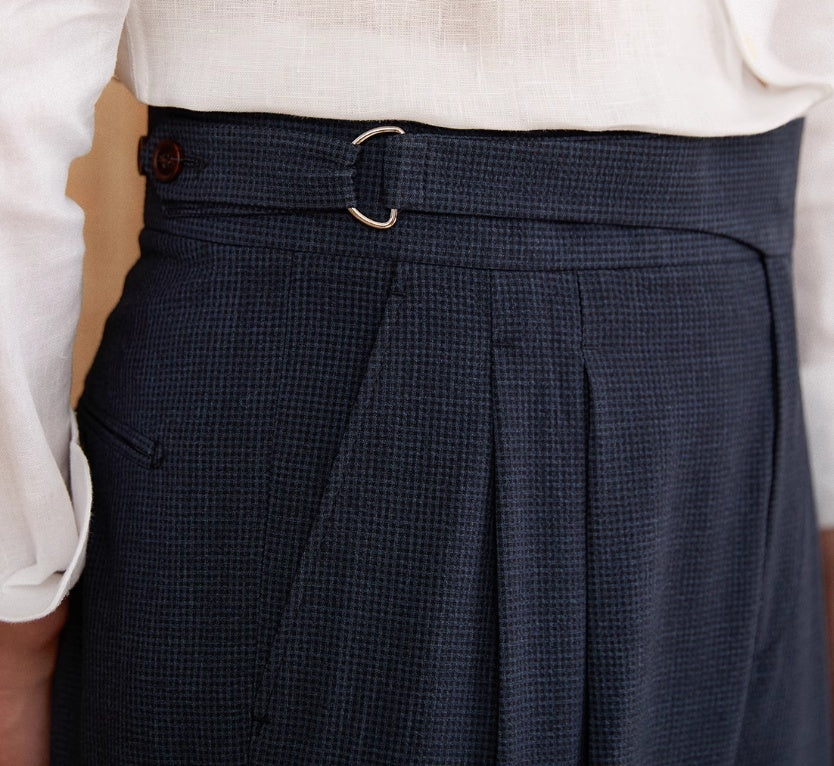 High Waist Houndstooth Straight Pants – Neapolitan Breathable Casual Suit Trousers