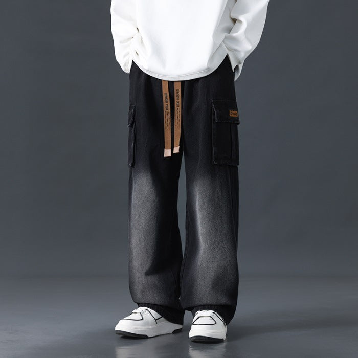 Men's Loose Fit Gradient Washed Wide-Leg Jeans – Draped Streetwear Denim