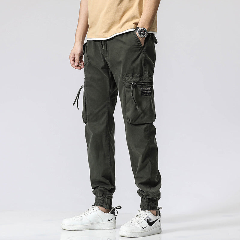 Men's Cotton Utility Jogger Pants – Trendy Workwear with Elastic Waist & Ankle Tie