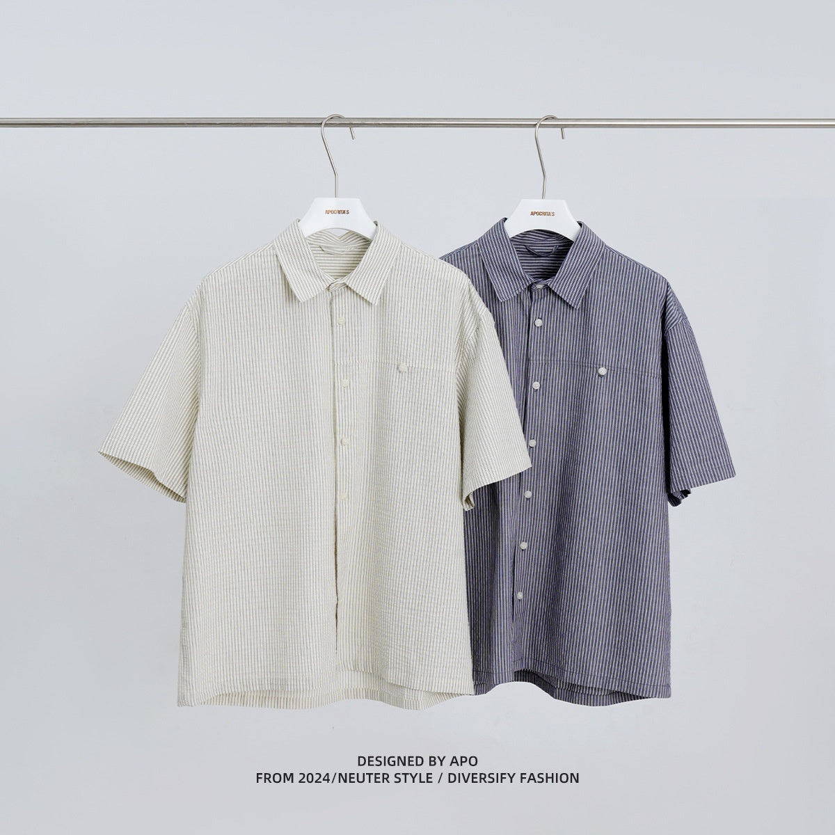 Men’s Striped Patchwork Casual Shirt – Short & Long Sleeve Hybrid
