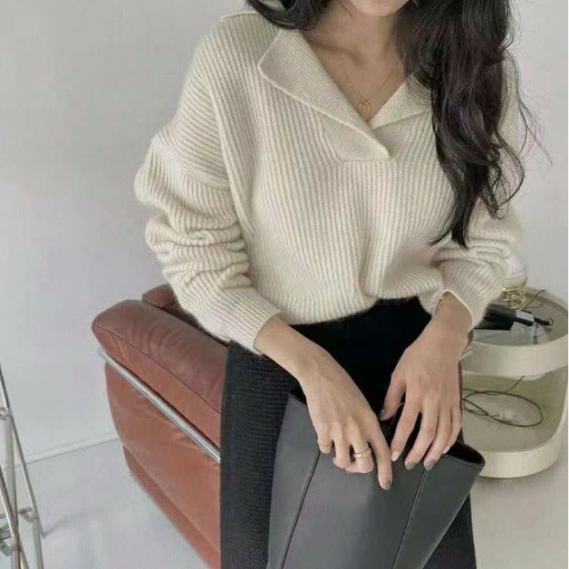 Cardigan Temperament V-neck Thin Stiff Striped Sweater