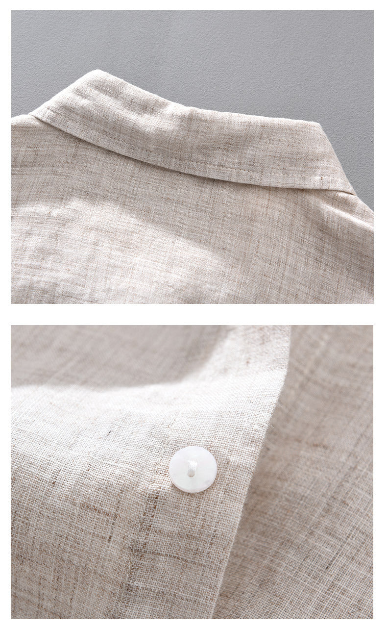 Men’s Linen Breathable Loose Shirt – Solid Color Casual Summer Top