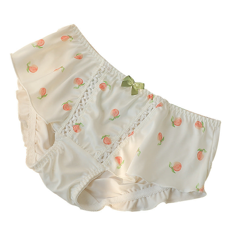Fruit Printed Ice Silk Sweet Style Cotton Crotch Large Size Briefs