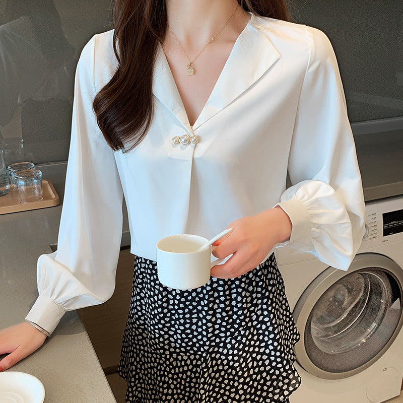 Fashion Business Chiffon Temperament Wild Loose Slimming V-neck Long Sleeve Shirt