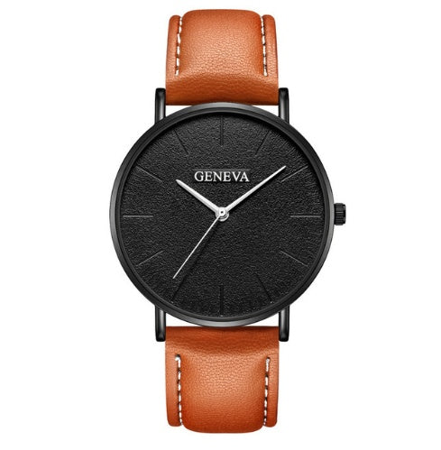 Geneva Classic Black Belt Watch – Minimalist Leather Strap Design