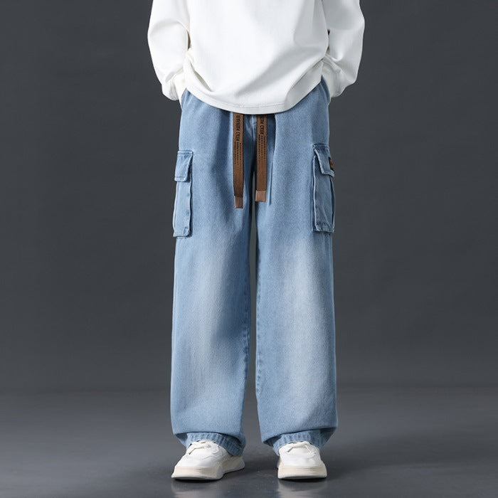 Men's Loose Fit Gradient Washed Wide-Leg Jeans – Draped Streetwear Denim