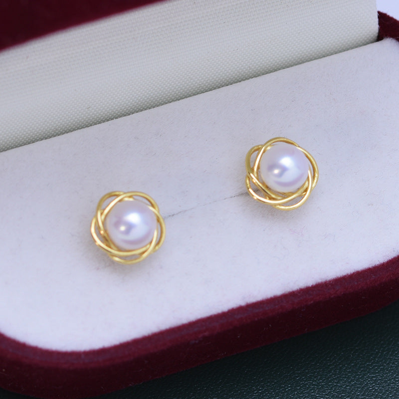 6-7mm Freshwater Pearl Nearly Round Almost Flawless S925 Silver Stud Earrings