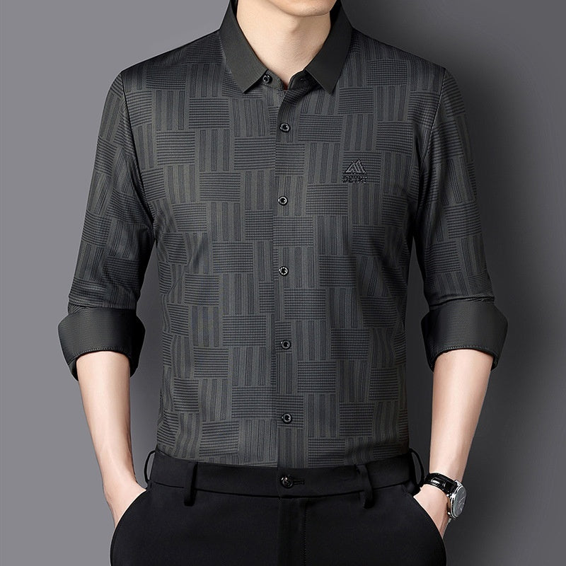 Men’s Autumn Seamless Long-Sleeve Business Casual Shirt – Elegant Comfort
