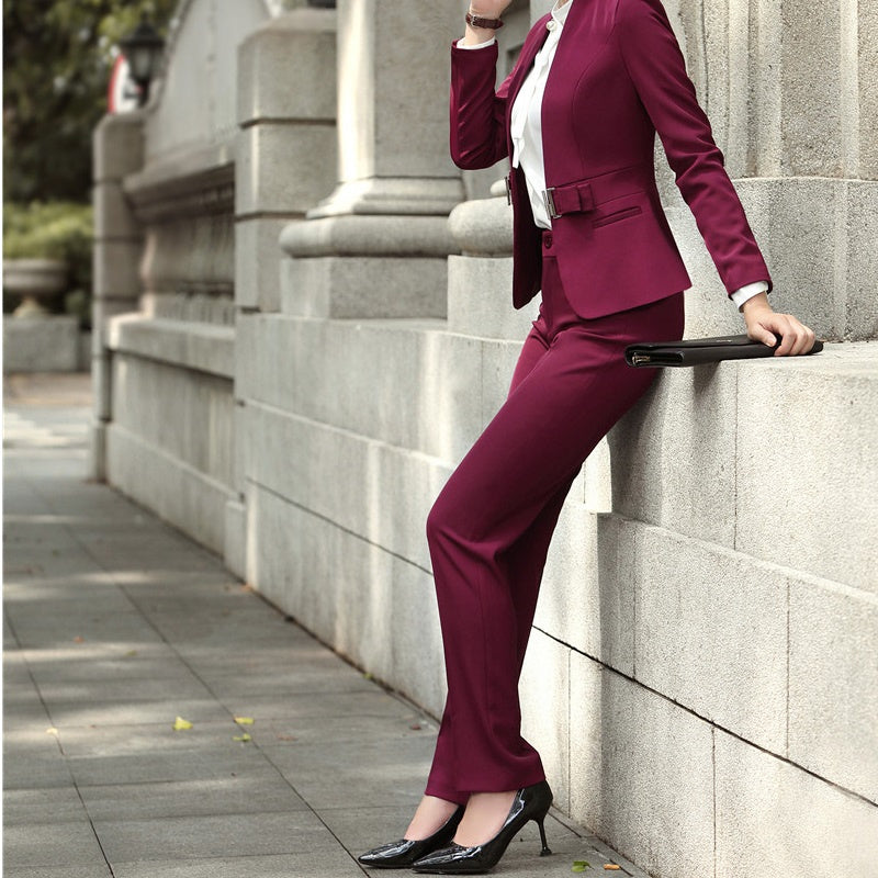 Elegant Wine Red Women’s Suit | Formal Overalls
