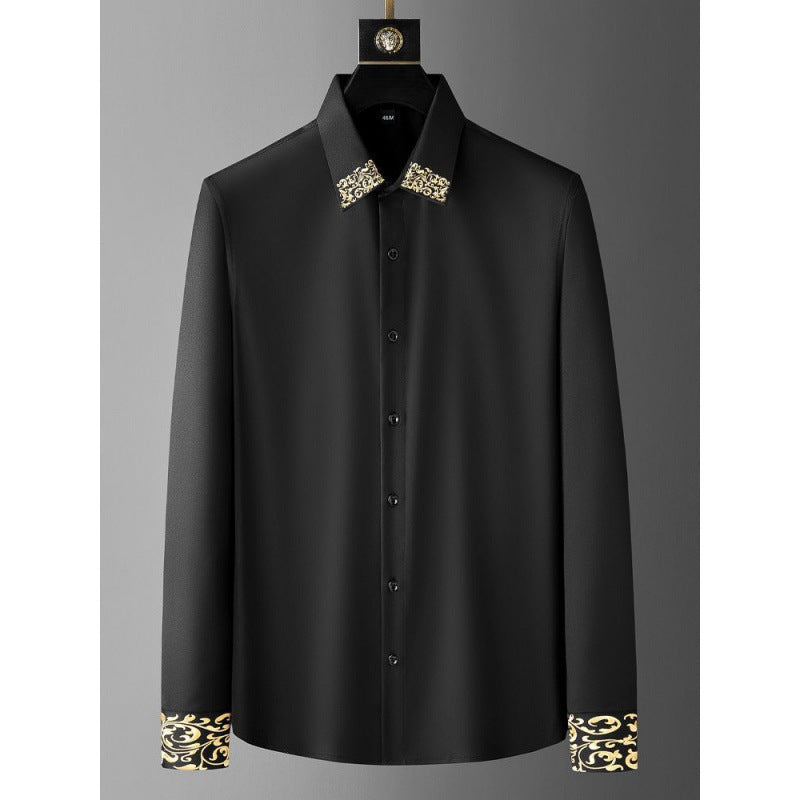 Men’s Spring Luxury European Style Embroidered Loose Oversized Shirt – High-End Fashion