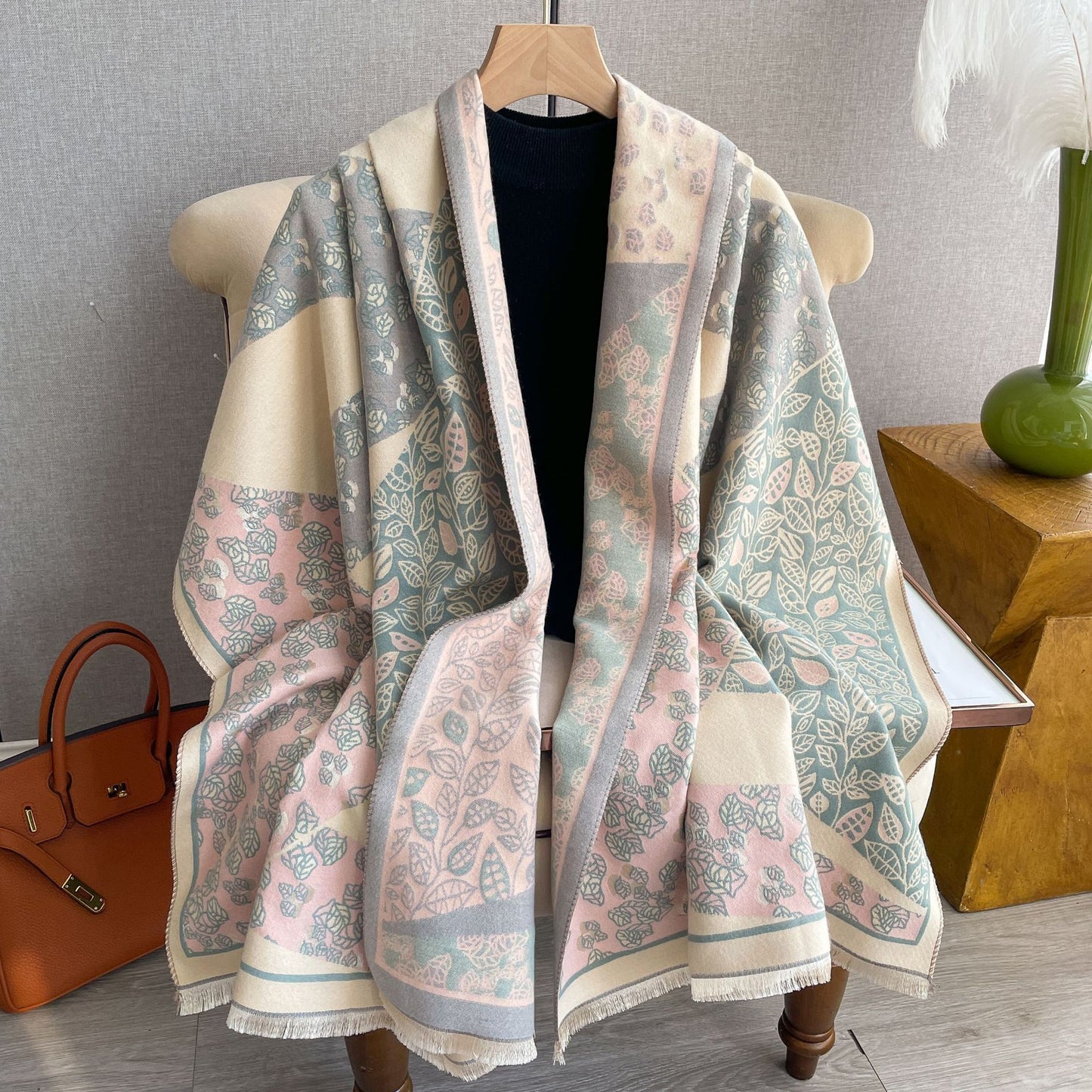 Korean Style Ins All-match Floral Print Shawl Winter Cashmere-like