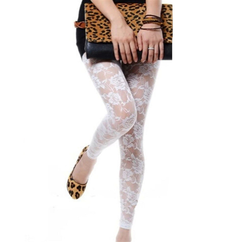 Autumn Sweet Lace Rose Hollow Leggings