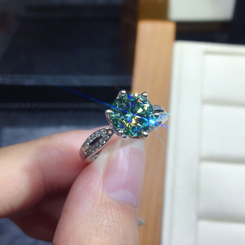 Black Angel Blue Green Moissanite Stone Adjustable Ring 925 Silver Jewelry for Women Wedding Christmas Gift