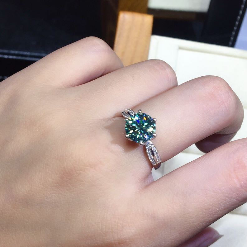 Black Angel Blue Green Moissanite Stone Adjustable Ring 925 Silver Jewelry for Women Wedding Christmas Gift