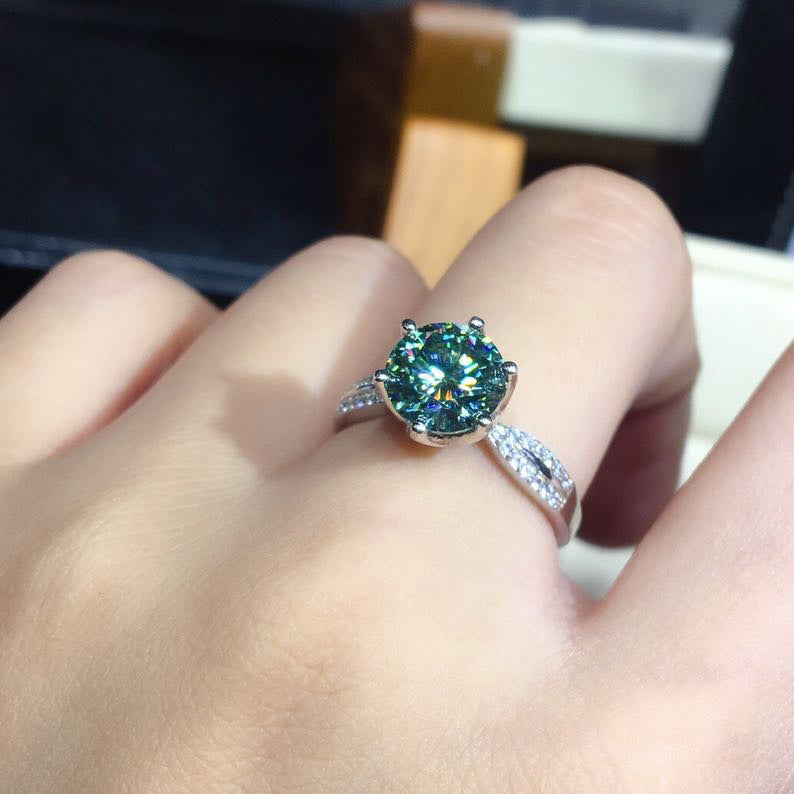 Black Angel Blue Green Moissanite Stone Adjustable Ring 925 Silver Jewelry for Women Wedding Christmas Gift