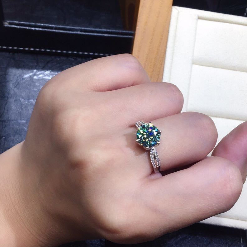 Black Angel Blue Green Moissanite Stone Adjustable Ring 925 Silver Jewelry for Women Wedding Christmas Gift