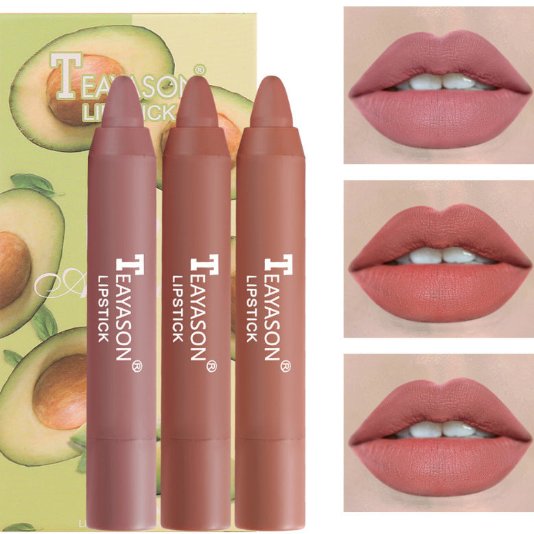 3‑Pack Matte Velvet Lipstick Crayons – Bean‑Paste & Milk‑Tea Shades for Everyday Glam