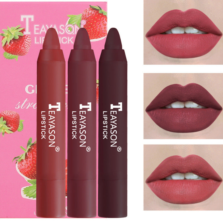 3‑Pack Matte Velvet Lipstick Crayons – Bean‑Paste & Milk‑Tea Shades for Everyday Glam