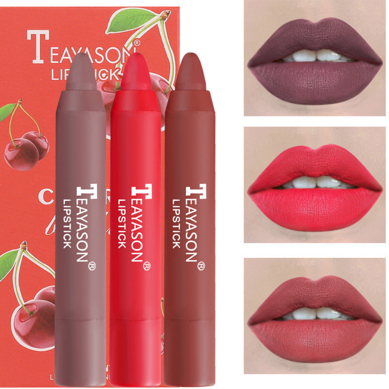 3‑Pack Matte Velvet Lipstick Crayons – Bean‑Paste & Milk‑Tea Shades for Everyday Glam
