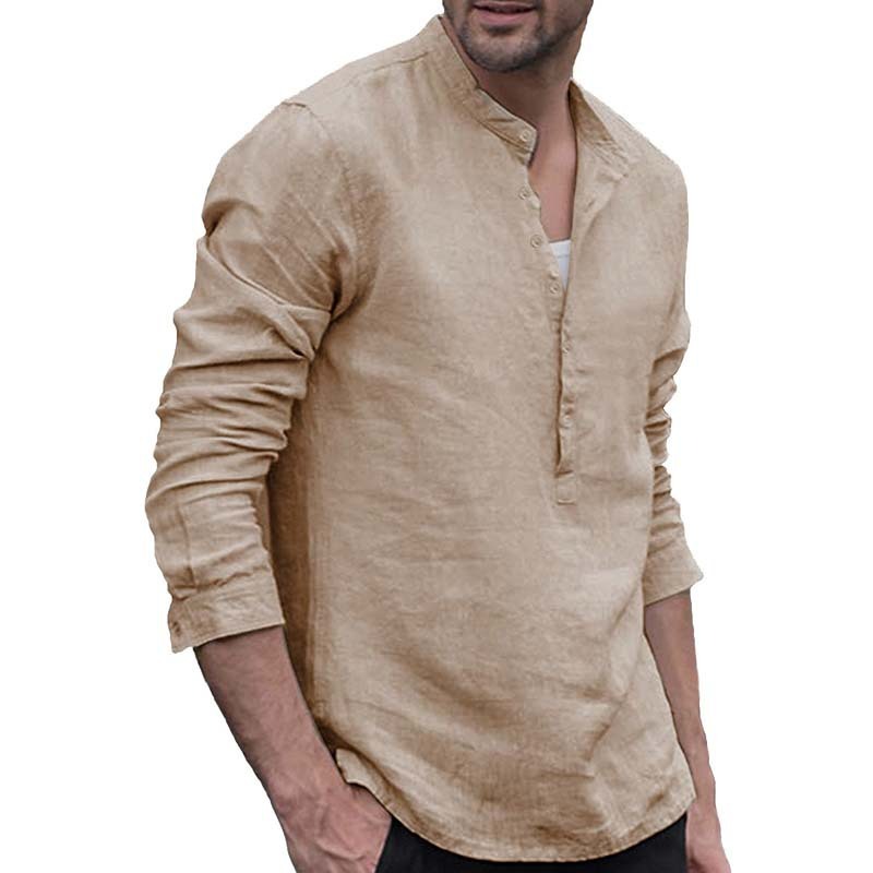 Men’s Stylish Slim Fit Cotton Linen Shirt – Mandarin Collar