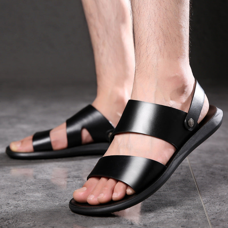 Thick-soled Casual Sandals And Slippers Cowhide Beach Shoes