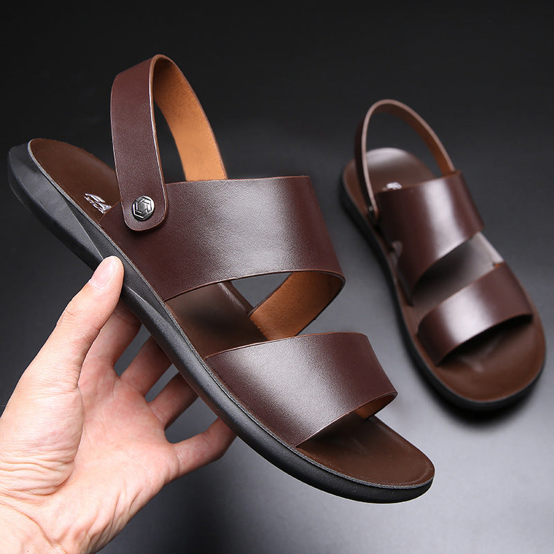 Thick-soled Casual Sandals And Slippers Cowhide Beach Shoes