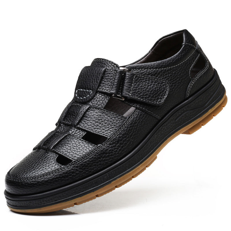Leather Middle-aged Baotou Sandals Men's Hollow Breathable Leather Shoes