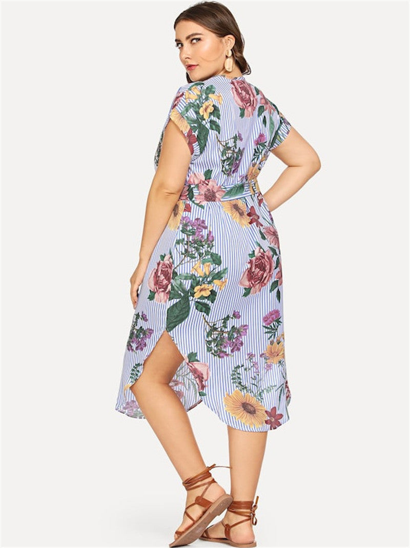 Women Dress Big Size L-4XL Fashion Print Fat Ladies Skirt