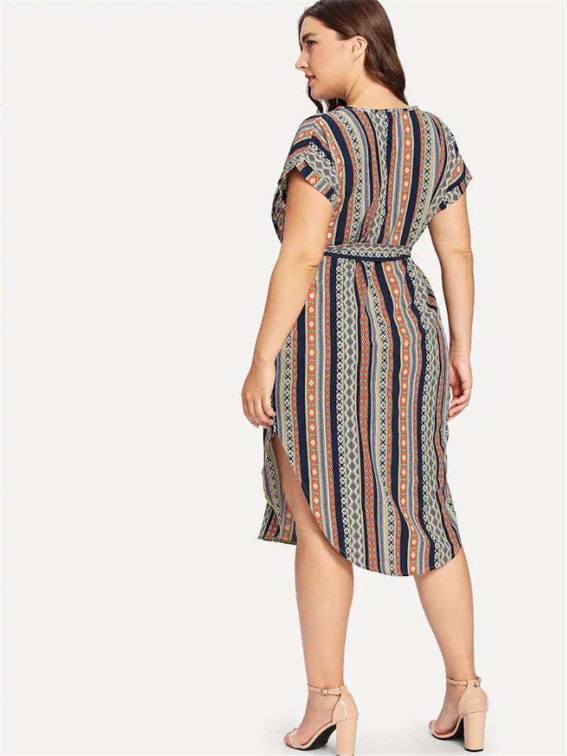 Women Dress Big Size L-4XL Fashion Print Fat Ladies Skirt