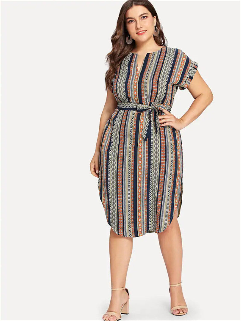 Women Dress Big Size L-4XL Fashion Print Fat Ladies Skirt