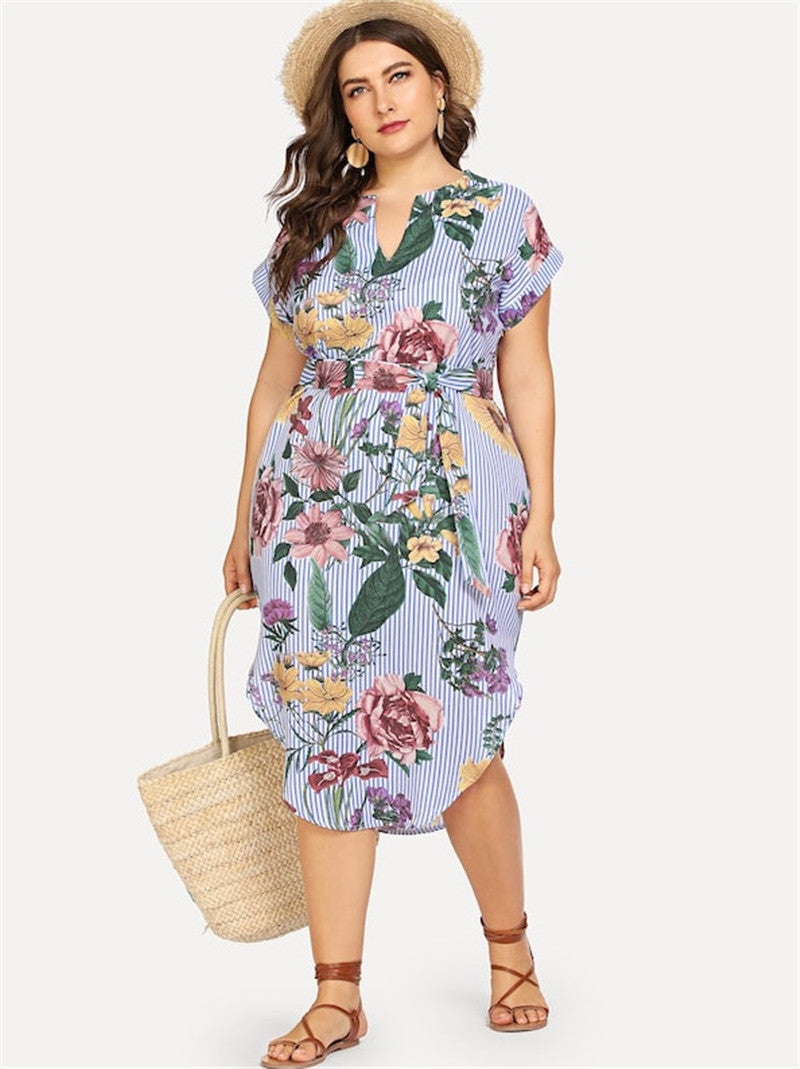 Women Dress Big Size L-4XL Fashion Print Fat Ladies Skirt
