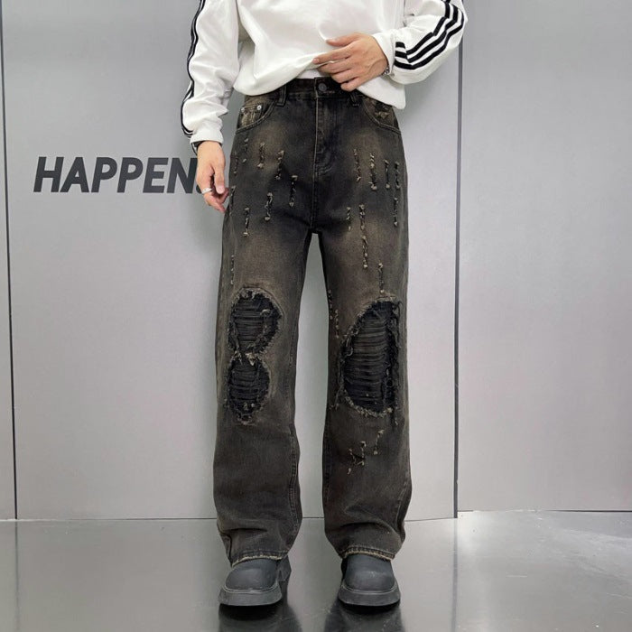 Men’s Loose Wide-Leg Washed Blue Jeans – Streetwear Comfort Redefined