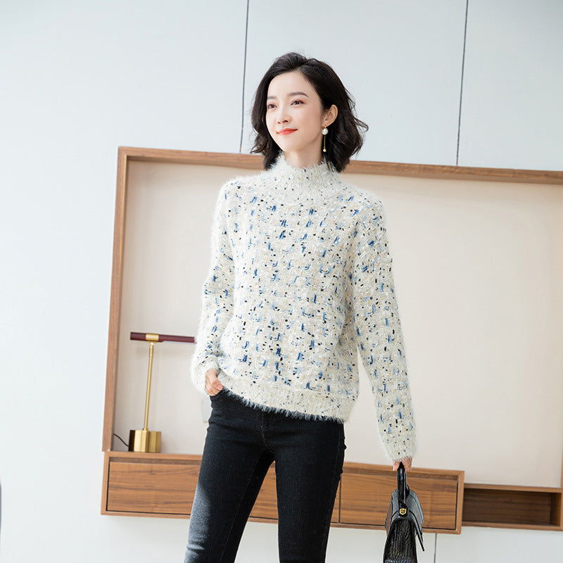 Contrast loose long-sleeved women's small fragrance blouse