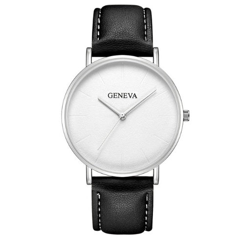 Geneva Classic Black Belt Watch – Minimalist Leather Strap Design