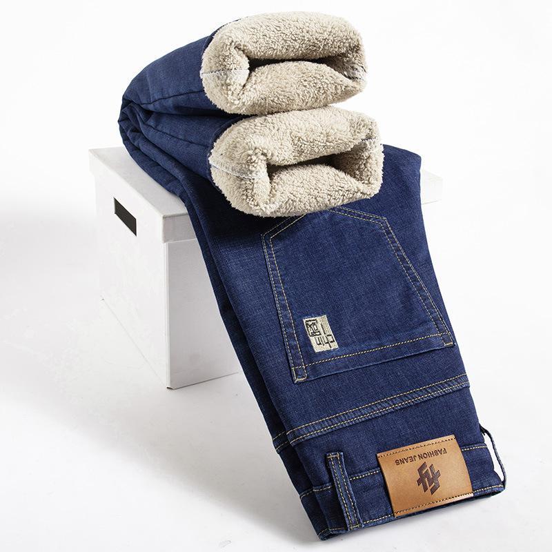 Men’s Fleece-Lined Thick Loose Fit Straight Trousers – Winter Warm Casual Pants