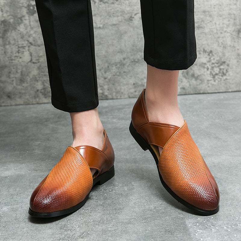 Men's Hollow Pattern Summer Woven Leather Sandals – Breathable Casual Style