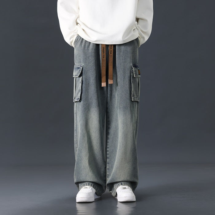 Men's Loose Fit Gradient Washed Wide-Leg Jeans – Draped Streetwear Denim