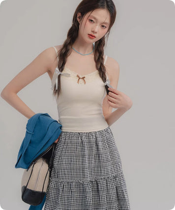 Bow Lace Suspender Women's Early Spring New Style Pure Desire Wind