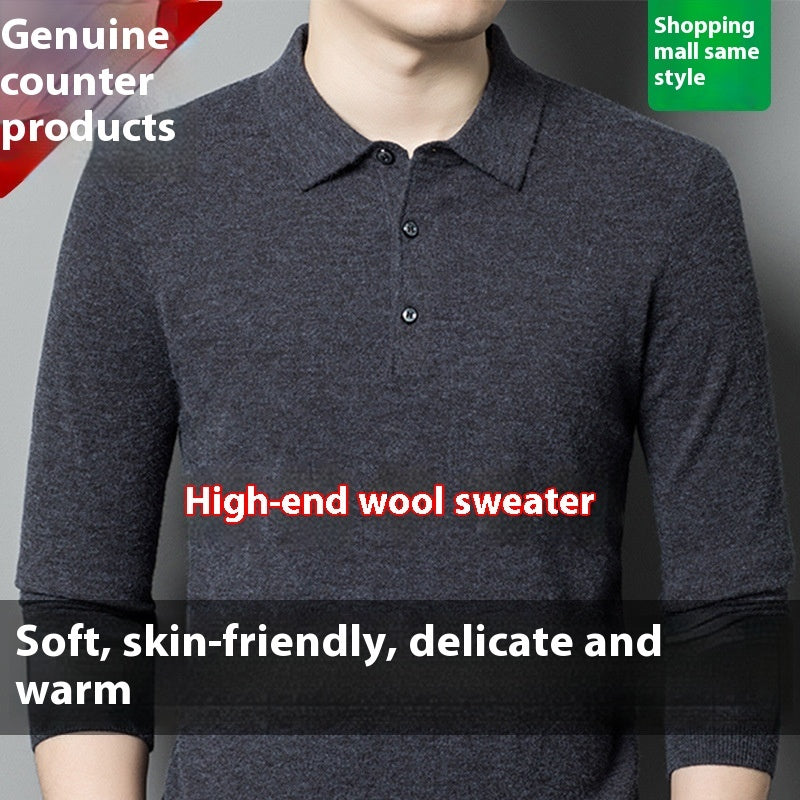 Men's Autumn And Winter Solid Color Shirt Middle-aged Polo Sweater