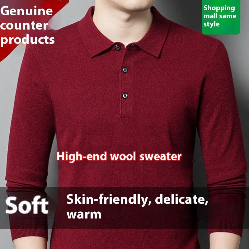 Men's Autumn And Winter Solid Color Shirt Middle-aged Polo Sweater