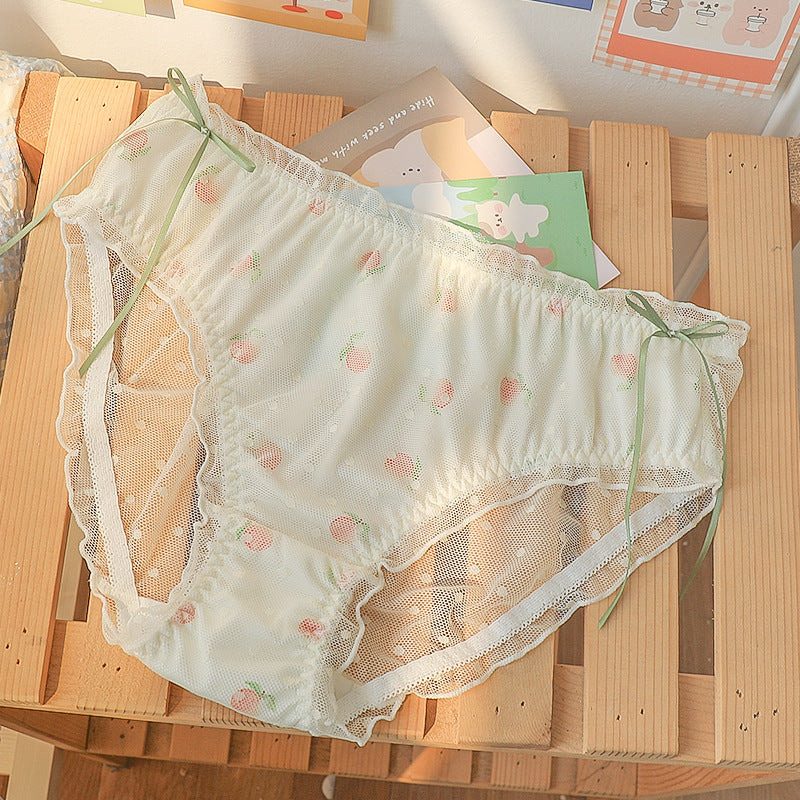 Fruit Printed Ice Silk Sweet Style Cotton Crotch Large Size Briefs