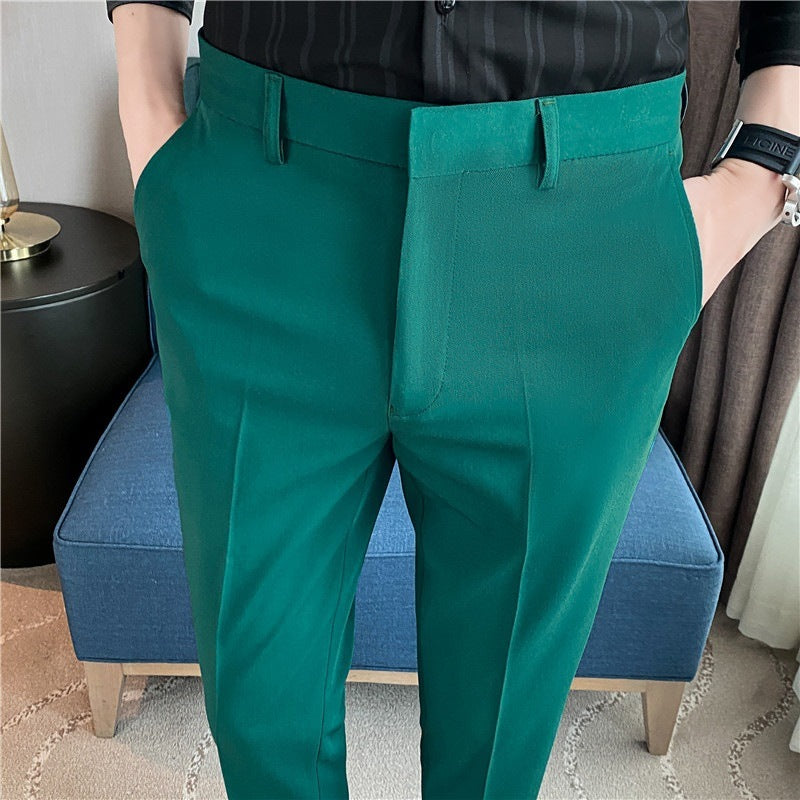 Men’s Spring/Summer Draped Solid‑Color Suit Pants – Stretchy Comfort, Elegant Casual Style