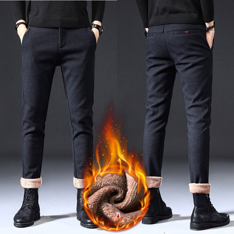 Fleece-Lined Slim Fit Stretch Pants – Winter Warm Casual Bottoms for Men