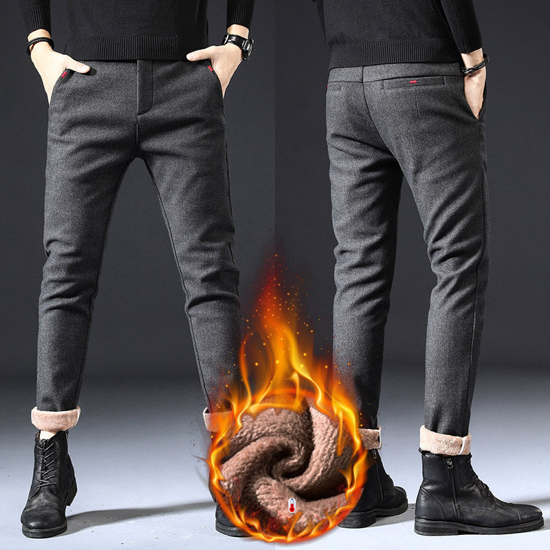 Fleece-Lined Slim Fit Stretch Pants – Winter Warm Casual Bottoms for Men