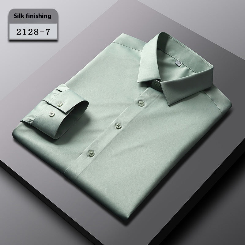 Men’s Elastic Silk Long-Sleeve Non-Iron Shirt – Smooth, Stretch & Breathable