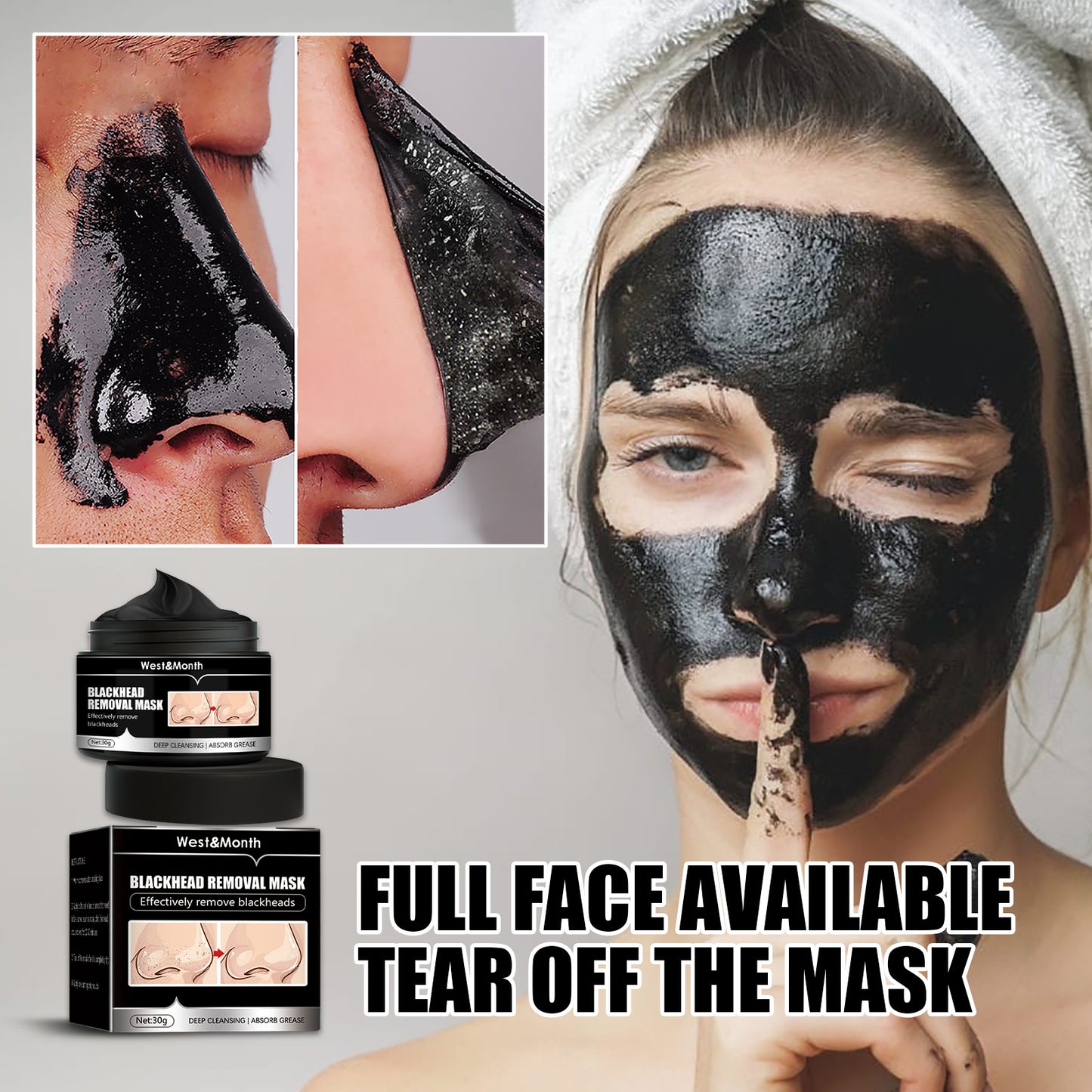West&Month Blackhead Removal Mask, Peel Off Remove Blackhead Activated Carbon Cleansing Face Mask